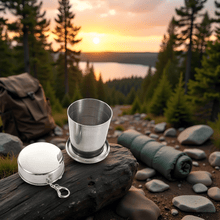 2 in 1 Camping Folding Cup with Keychain (1 Pc) - justgrabit.in | Just Grab It