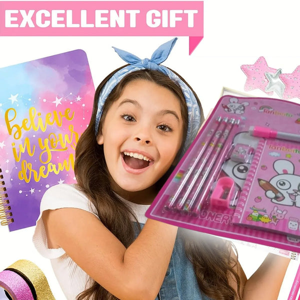 Kids' Stationery Kit: Wooden Pencils, Sharpener, Eraser, Diary (8 Pc Set) - Justgrabit Inc.