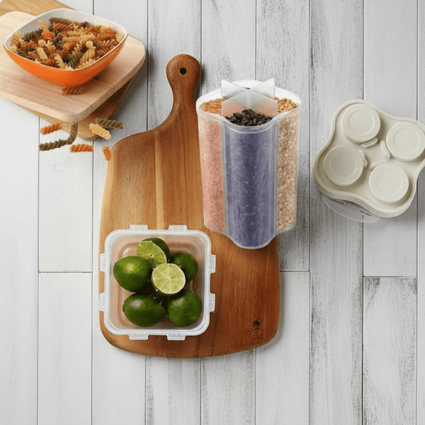 Plastic Lock Food Storage 4 Section Container Jar for Grocery, Fridge Container. - justgrabit.in | Just Grab It