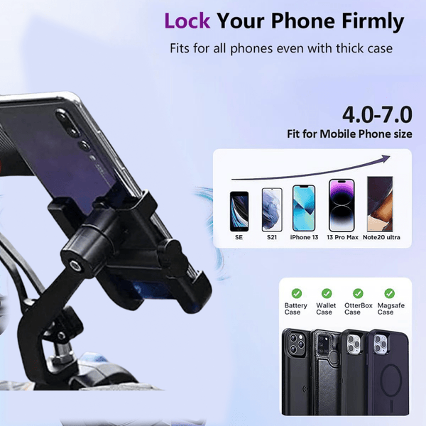 Mobile Phone Holder View Mirror Mount Solid Metal Cradle for Bike and Phones - justgrabit.in | Just Grab It