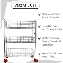 3 - Tier Stainless Steel Kitchen Trolley - justgrabit.in | Just Grab It