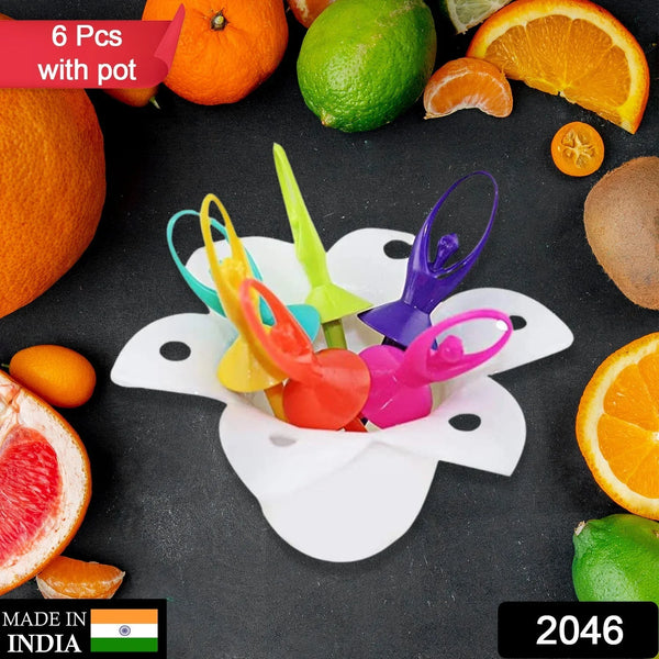 Dancing Doll Fruit Fork Cutlery Set with Stand Set of 6. - Justgrabit Inc.