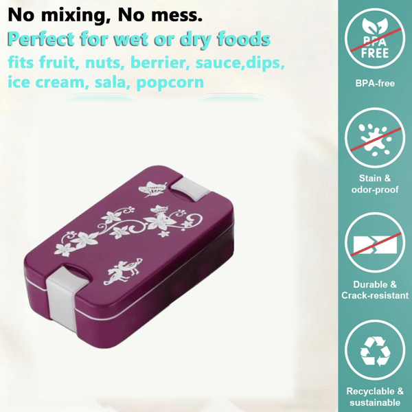 Leak - Proof Airtight Lunch Box with Spoon, 2 Compartments - justgrabit.in | Just Grab It