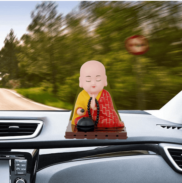 Red Solar Powered Sitting Buddha Statue (1 Pc / Medium) - justgrabit.in | Just Grab It