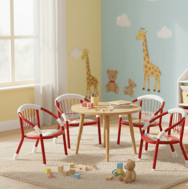 Multicolor Cartoon Design Baby Chair with Metal Kids Chair with Foam Arm Support for Kids 4 Pcs - justgrabit.in | Just Grab It