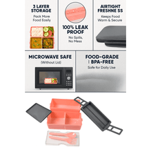 Plastic 2 Layer Leak Proof 3 Compartment Lunch Box for Office (1 Pc) - justgrabit.in | Just Grab It