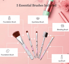 Floral Makeup Brush Set for Eyes, Lips, and Face (5 Pc) - justgrabit.in | Just Grab It