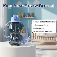 Kids Cartoon Bear Water Bottle with Straw & Shoulder Strap (1 Pc) - justgrabit.in | Just Grab It