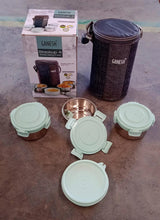 Ganesh 4In1 Tiffin Box - Lunch Box | 3 Stainless Steel Containers 300 Ml Approx & Plastic Salad Container 200 Ml Approx| Plastic lid Box | Round Zip Bag | Leak Proof | Microwave Safe for Office, College and School for Men, Women  - Justgrabit Inc.