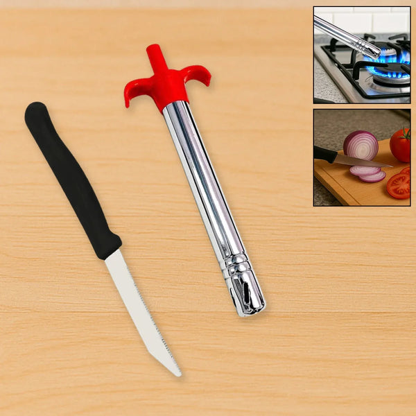 Stainless Steel Electronic Gas Lighter and Knife (2 in 1) - Justgrabit Inc.