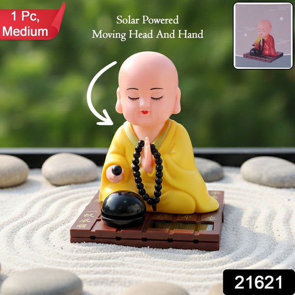 Yellow Solar Powered Sitting Buddha Statue (1 Pc / Medium) - justgrabit.in | Just Grab It