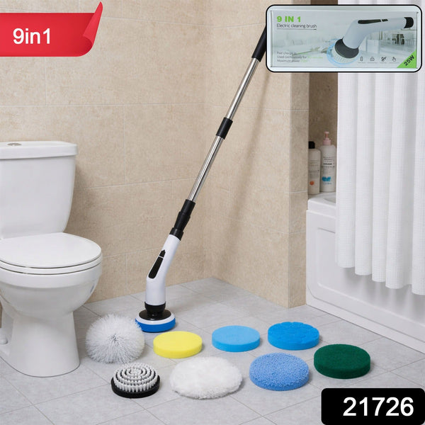 9 - in - 1 Electric Cleaning Brush with Long Extendable Handle (1 Set) - justgrabit.in | Just Grab It