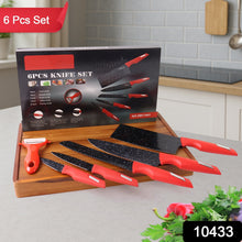 Kitchen Knife Set with Marble - Coated Blades & Red Handles (6 Pc) - justgrabit.in | Just Grab It
