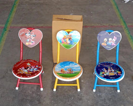 Heart Shape Kids Chair Cartoon Printed Foldable Kids / Children Folding Chair for Playrooms, Schools, Daycares, and Home. Metal and Fibre Body Picnic Beach Camping Chair (1 Pc) - Justgrabit Inc.