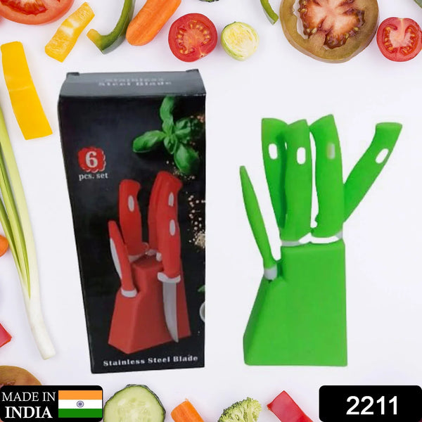 Stainless Steel Knife & Peeler Set with Stand - 6 Pcs - Justgrabit Inc.