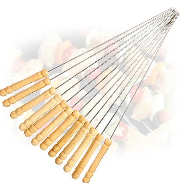 Barbecue Skewers for BBQ Tandoor and Gril with Wooden Handle - Pack of 12 - Justgrabit Inc.