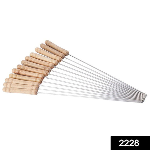Barbecue Skewers for BBQ Tandoor and Gril with Wooden Handle - Pack of 12 - Justgrabit Inc.