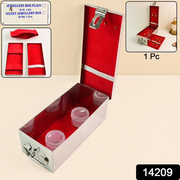 Premium Stainless Steel Velvet Lined Jewellery Storage Box with Lock and Red Interior - justgrabit.in | Just Grab It