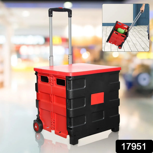Foldable Shopping Grocery Trolley / Cart Travel Portable Food Basket (1 Pc) - justgrabit.in | Just Grab It