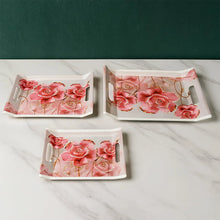 Plastic Rectangular Shape Flower Printed Design Serving Tray 3 pcs Home and Kitchen Use (3 pcs set) - Justgrabit Inc.