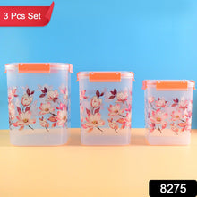 Square 3 Pcs Floral Printed Airtight Storage Container Set (3 Pcs Set) - justgrabit.in | Just Grab It