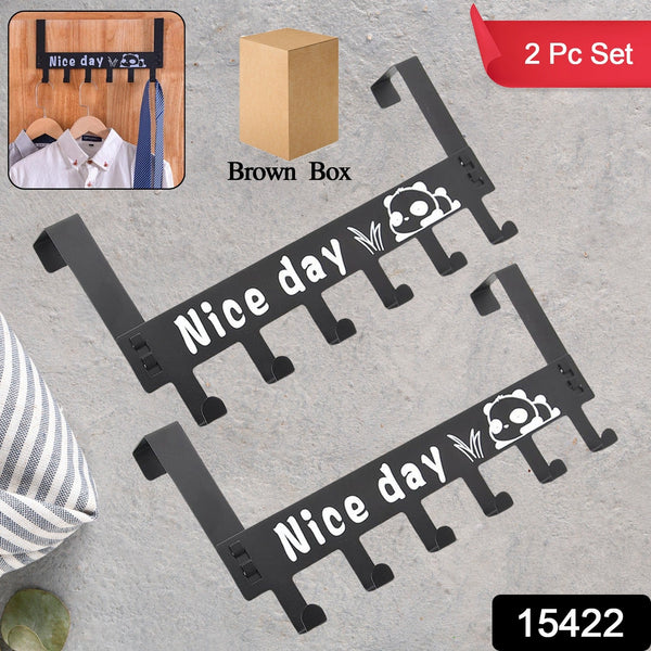 Heavy - Duty Carbon Steel Door Hook Hanger Rack (2 pc / 6 Hook / Black) - justgrabit.in | Just Grab It