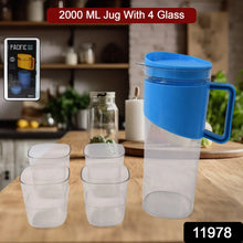 Transparent Stylish Premium Jug with Elegant Handle (2000 ML Jug Approx & 4 Pcs Plastic Glass) - Justgrabit Inc.