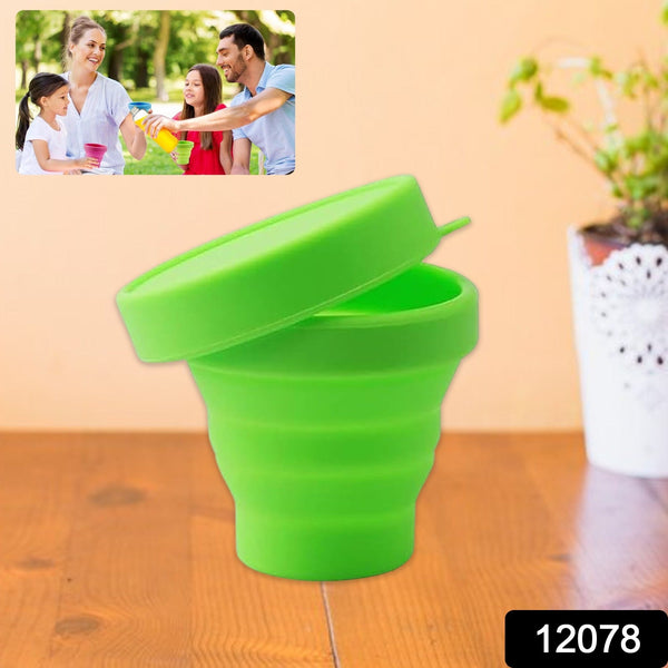 Round Silicone Foldable Glass / Cup, Foldable Travel Mug With Lid (1 Pc) - justgrabit.in | Just Grab It