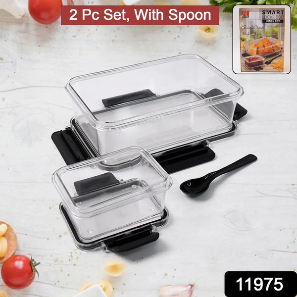 Plastic Kitchen Storage Container Big 800 ML & Small 250 ML with Air Seal Lock Lid & Spoon - Justgrabit Inc.