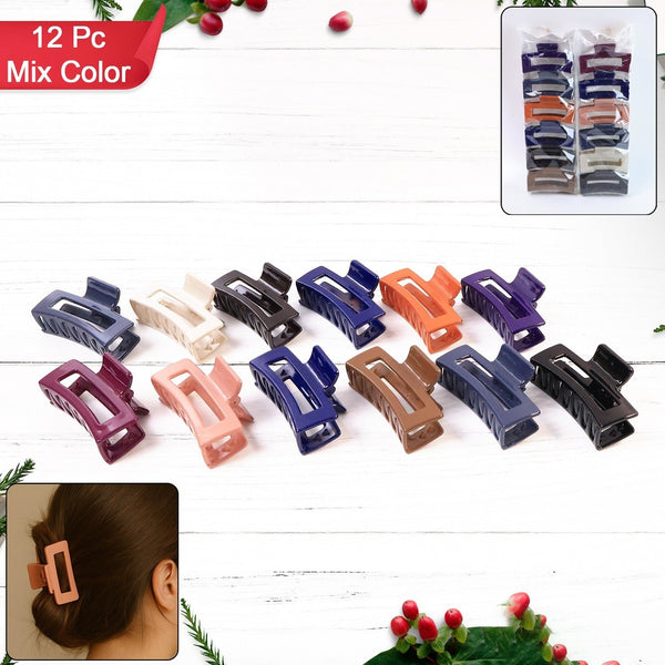 Matte Rectangle Hair Claw Clip for Women and Girls – Assorted Color Pack – 12 Pc - justgrabit.in | Just Grab It
