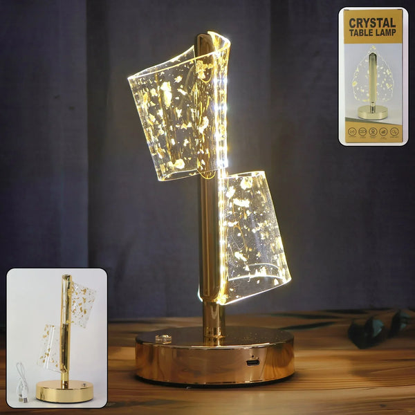 Luxury Golden Crystal LED Double Shade Table Lamp (1 Pc) - justgrabit.in | Just Grab It