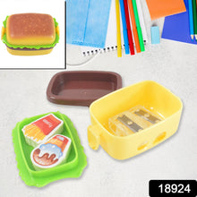 Plastic Burger Shape Small Size Double Hole Sharpener With Eraser (1 Set) - justgrabit.in | Just Grab It