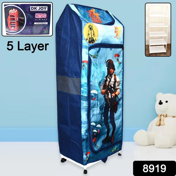Multi Purpose Foldable Baby Wardrobe / Toy Box 5 Shelves Cartoon Printed - Justgrabit Inc.