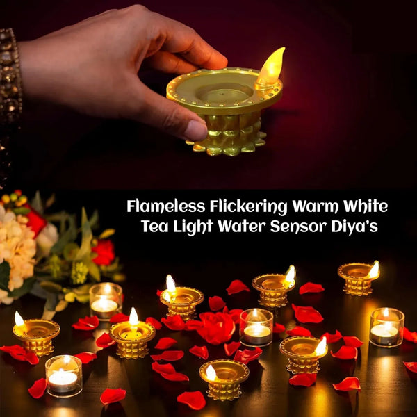 Set of 3 Water Sensor LED Golden Diyas - justgrabit.in | Just Grab It