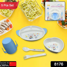 5in1 Baby Feeding Set for Kids and Toddlers,Children Children Dinnerware Set - Feeding Set for Kids, Cartoon Design Plate, Cup, Spoon, Fork Tableware Cutlery for Kids Microwave (5 Pcs Set) - Justgrabit Inc.