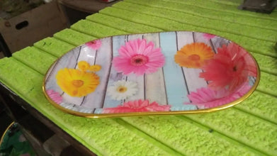 Medium Plastic Flower Printed Design Serving Tray (1 Pc / 31 x 21 CM / Mix Color) - justgrabit.in | Just Grab It