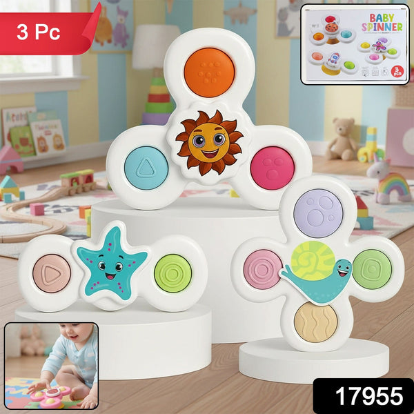 White Baby Spinner Toy Set – Sensory Suction Spin Toys (3 Pc Set) - justgrabit.in | Just Grab It