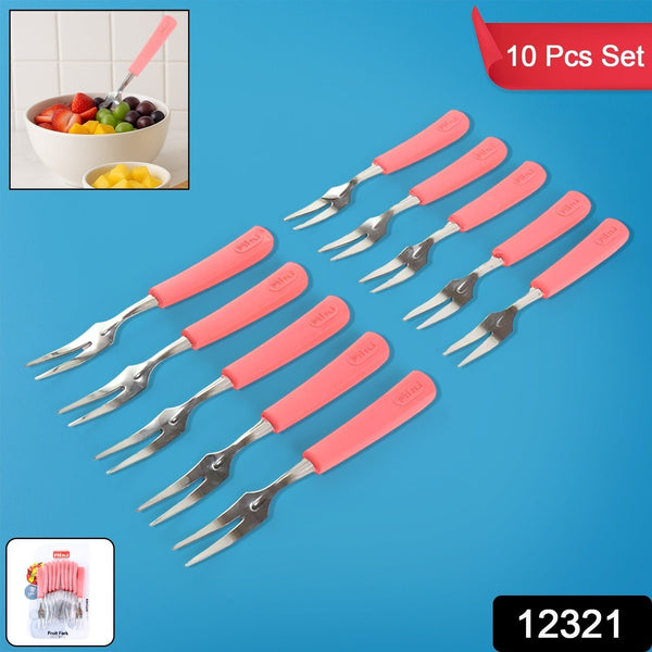 Premium Stainless Steel Fruit Fork Set – 10 Pieces with Soft Non - Slip Handle - justgrabit.in | Just Grab It