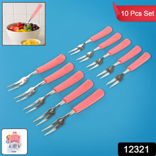 Premium Stainless Steel Fruit Fork Set – 10 Pieces with Soft Non - Slip Handle - justgrabit.in | Just Grab It