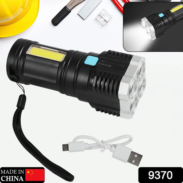 Multifunctional Strong 4 LED Torch Light, Portable Rechargeable Flashlight Long Distance Beam Range 800 Lumens COB Light 4 Mode Emergency for Hiking, Walking, Camping (4 LED Torch) - justgrabit.in | Just Grab It