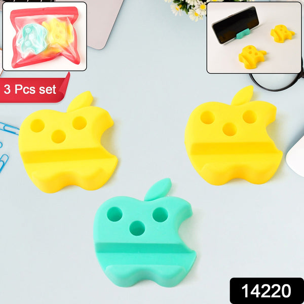 Multi - Functional Apple - Shaped Plastic Mobile Stand with Pen Holder (3 Pc / Mix Color) - justgrabit.in | Just Grab It