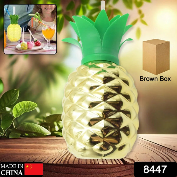 Plastic Pineapple Cups with Straw (1 Pc) - Party Favors, Hawaiian, Beach - Justgrabit Inc.
