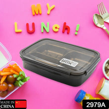 Black Transparent 4 Compartment Lunch Box for Kids and adults, Stainless Steel Lunch Box with 4 Compartments For Office, Travel, School, Home - justgrabit.in | Just Grab It