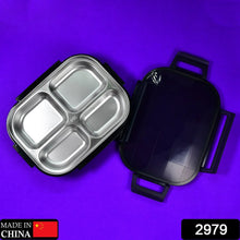 Black Transparent 4 Compartment Lunch Box for Kids and adults, Stainless Steel Lunch Box with 4 Compartments. - Justgrabit Inc.