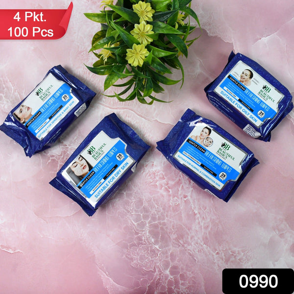 Beautiful Basics Dry, Oily, Sensitive & Normal Skin Face Wipes (4Pkt x 100 Pcs) - justgrabit.in | Just Grab It