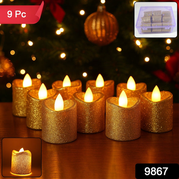 Christmas Premium Glitter LED Tealight Candles (9 Pc Set) - justgrabit.in | Just Grab It