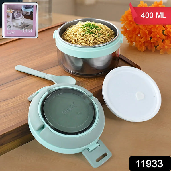 Ganesh Tiara 400ml Stainless Steel Insulated Lunch Box with Leakproof Lid & Folding Spoon - Justgrabit Inc.