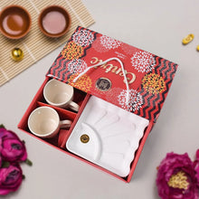 Cerntric Ceramic Tea Cup With Plastic Square Shape Serving Platter Milk Cup 3pc Set - Justgrabit Inc.