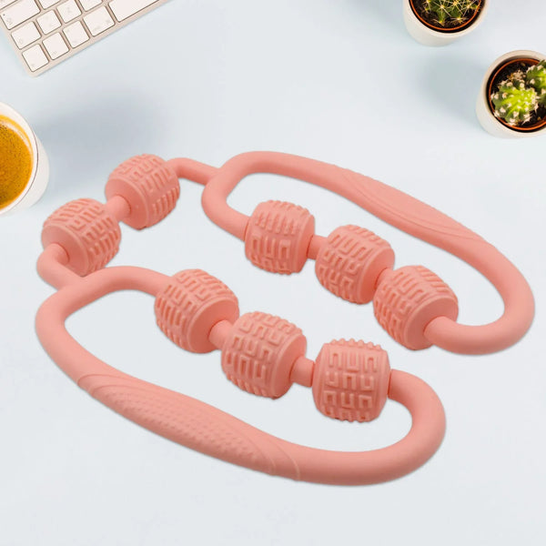 Muscle Massage Roller 8 Wheels Relieve Soreness Leg Muscle Roller Fitness Roller Muscle Relaxer Massage Roller Ring Clip All Round Massaging Uniform Force Elastic PP Drop Shaped for Home Use (1 Pc) - justgrabit.in | Just Grab It