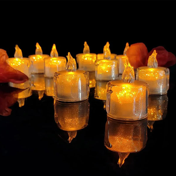 12 Pcs Flameless and Smokeless Decorative Acrylic Candles Transparent Led Tea Light Candle for Gifting, House, Diwali, Christmas, Festival, Events Decor Candles, Diwali - justgrabit.in | Just Grab It
